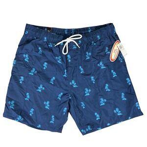 US Apparel Mens 2XL Swim Trunks‎ Navy Blue Palm Island Tropical Mesh Lined NWT